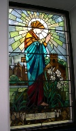 Modern stained glass window in Carlisle.