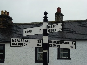 Signposts in the centre of Ireby village.
