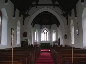 The aisle and altar in Loweswater church. 
